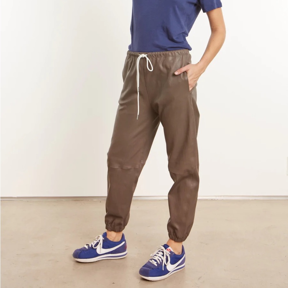 SPRWMN grey leather joggers